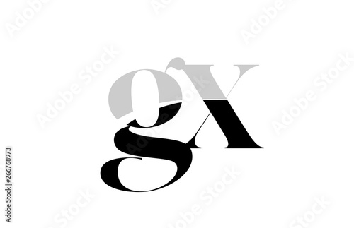 alphabet letter gx g x black and white logo icon design