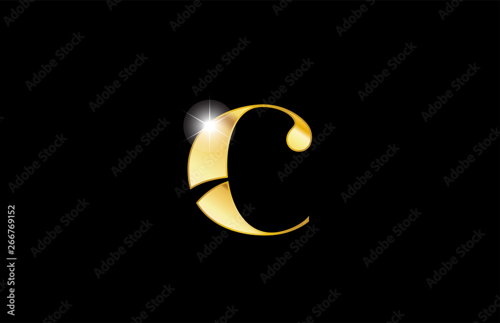 alphabet letter c gold golden metal metallic logo icon design