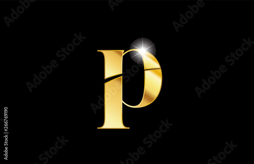 alphabet letter p gold golden metal metallic logo icon design
