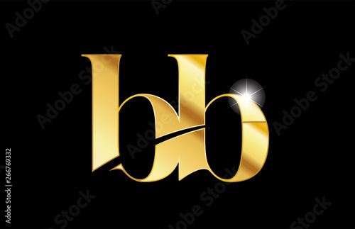alphabet letter bb b b gold golden metal metallic logo icon design