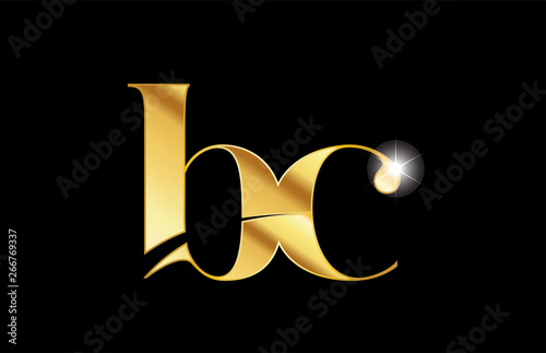 alphabet letter bc b c gold golden metal metallic logo icon design