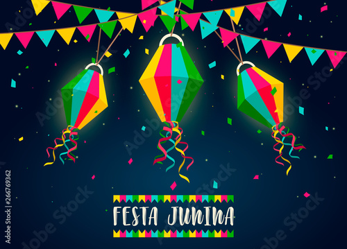 Festa Junina card of paper balloons at night