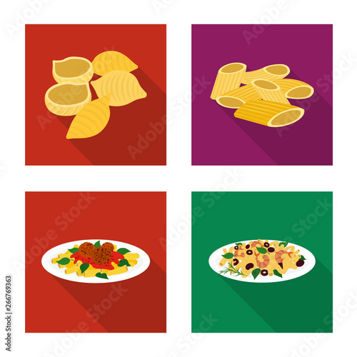 Vector illustration of pasta and carbohydrate symbol. Collection of pasta and macaroni vector icon for stock.