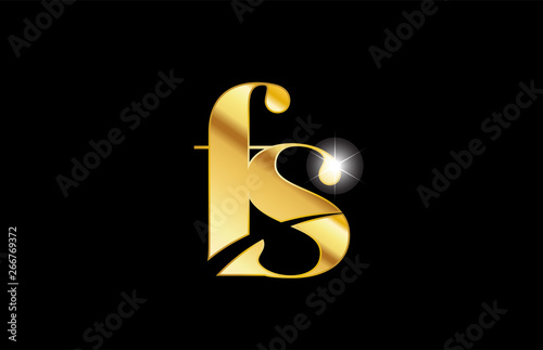 alphabet letter fs f s gold golden metal metallic logo icon design photo