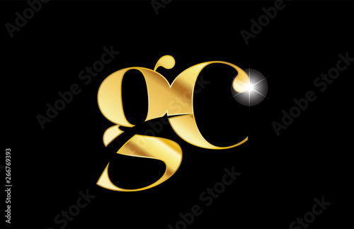 alphabet letter gc g c gold golden metal metallic logo icon design
