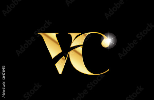 alphabet letter vc v c gold golden metal metallic logo icon design