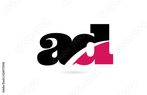 ad a d pink and black alphabet letter combination logo icon design