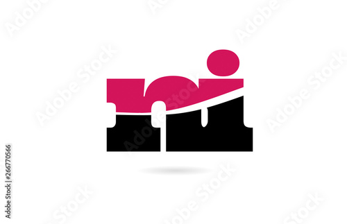 ni n i pink and black alphabet letter combination logo icon design