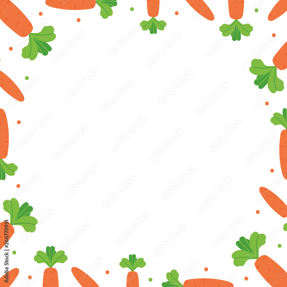 Vector vegetable frame, card template with cartoon style carrots and dots. Vector vegetable frame, card template with cartoon style carrots and dots.