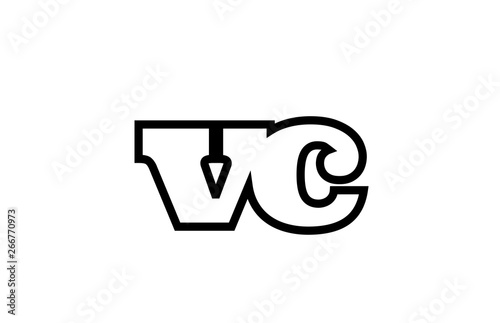 connected vc v c black and white alphabet letter combination logo icon design