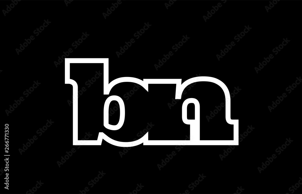 connected bn b n black and white alphabet letter combination logo icon design