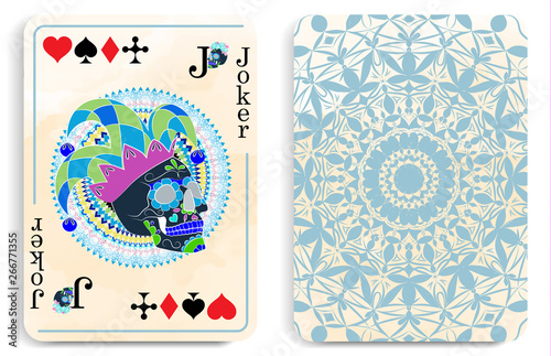 playing card with a picture of the Joker in the form of a skull, a symbol of the traditional Mexican holiday Day of the dead and the Day of angels