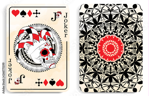 playing card with a picture of the Joker in the form of a skull, a symbol of the traditional Mexican holiday Day of the dead and the Day of angels