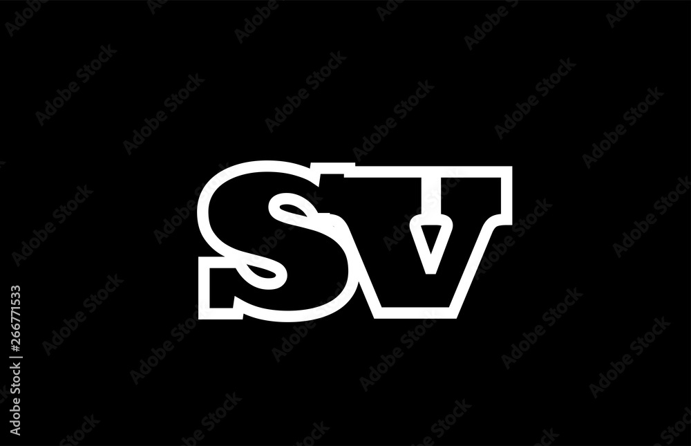 connected sv s v black and white alphabet letter combination logo icon design