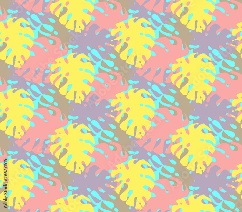 Palm Leaf Seamless Background. Monstera leaf pattern © arabel0305