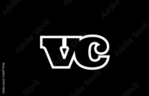 connected vc v c black and white alphabet letter combination logo icon design