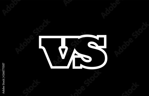 connected vs v s black and white alphabet letter combination logo icon design
