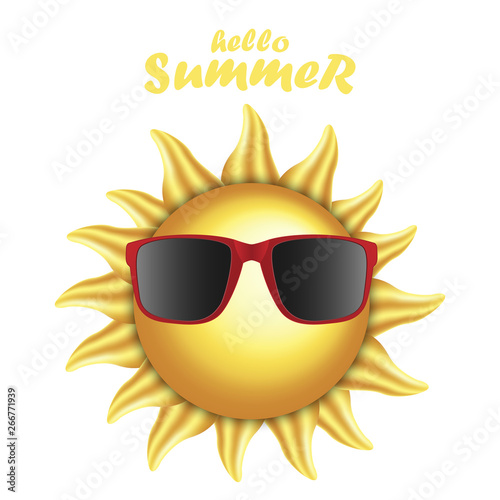 3D realistic sun with sunglasses, vector illustration