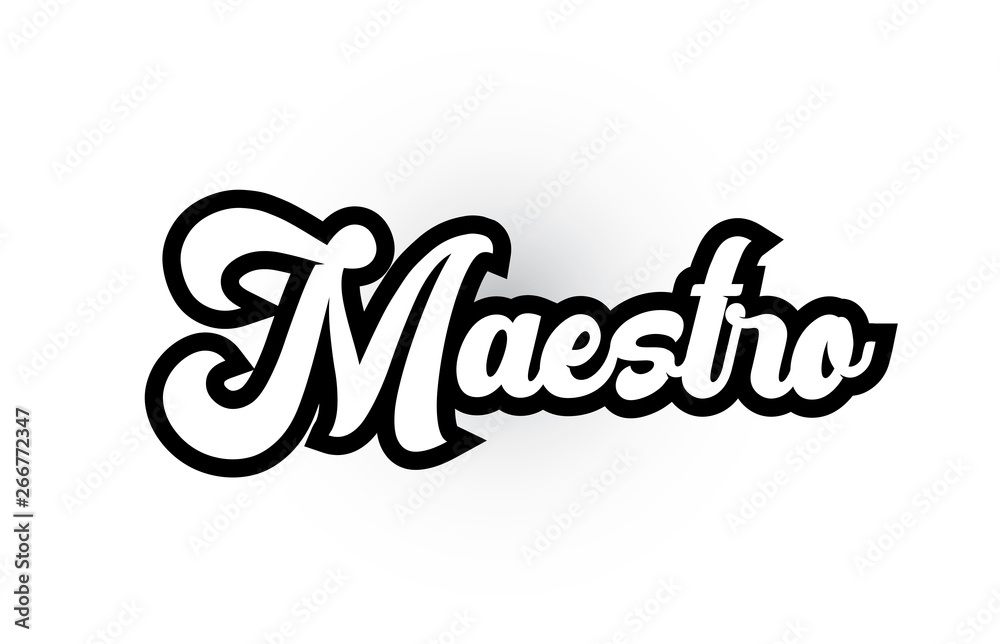 black and white Maestro hand written word text for typography logo icon design