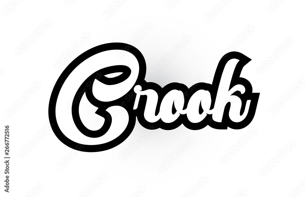 black and white Crook hand written word text for typography logo icon design