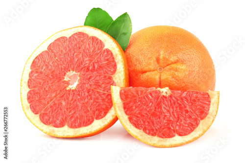 Fresh grapefruit and slices isolated on white background