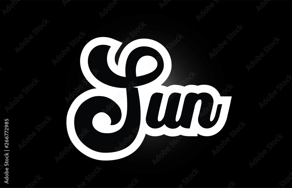black and white Sun hand written word text for typography logo icon design black and white Sun hand written word text for typography logo icon design
