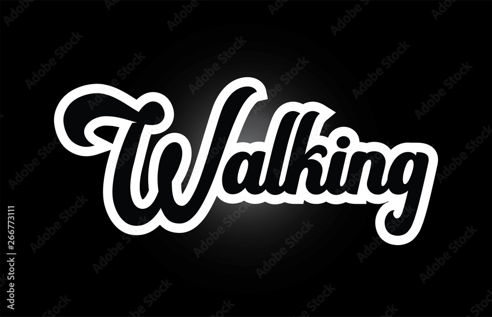 black and white Walking hand written word text for typography logo icon design