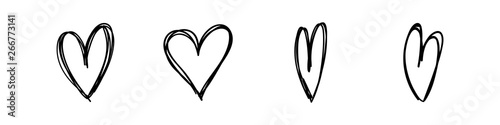 Hand drawn hearts. Hand drawn love symbol collection. Grunge illustrated heart set.
