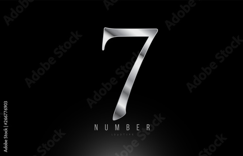 Silver grey metallic number 7 logo design