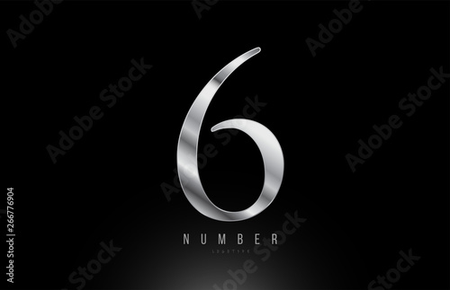 Silver grey metallic number 6 logo design