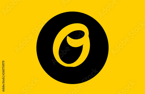 yellow O letter alphabet logo icon design with black circle