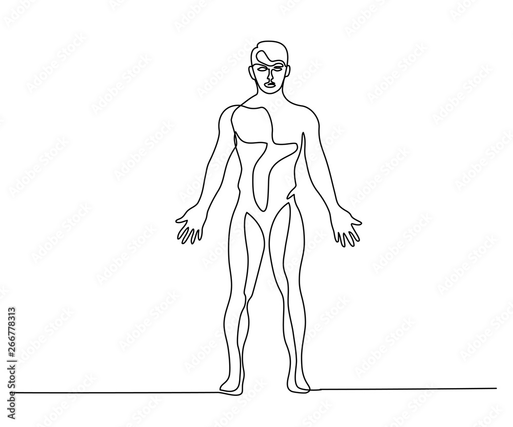 Man standing in anatomy position Continuous line