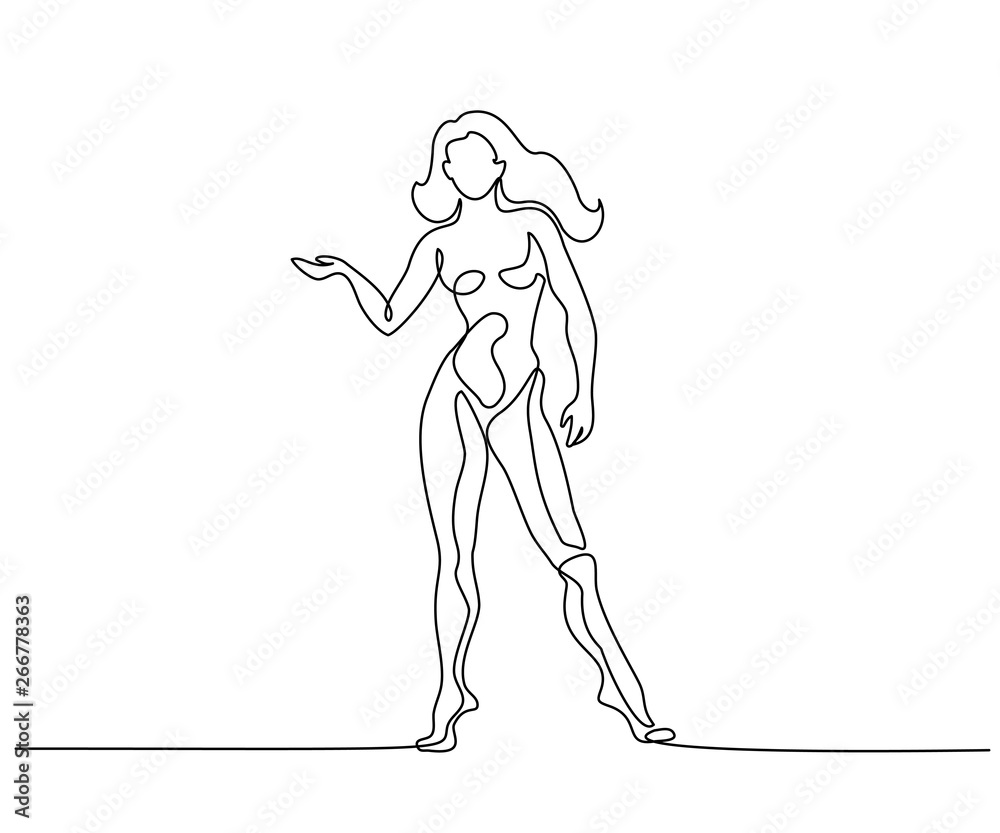Woman standing in anatomy position Continuous line
