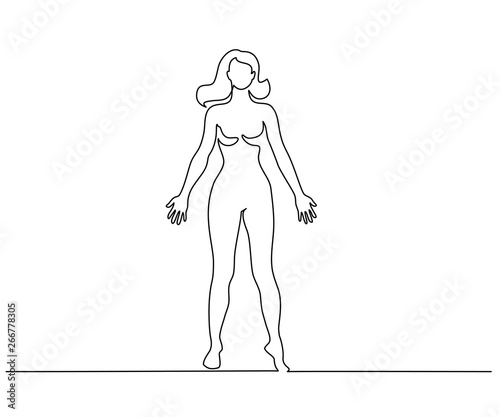 Woman standing in anatomy position Continuous line