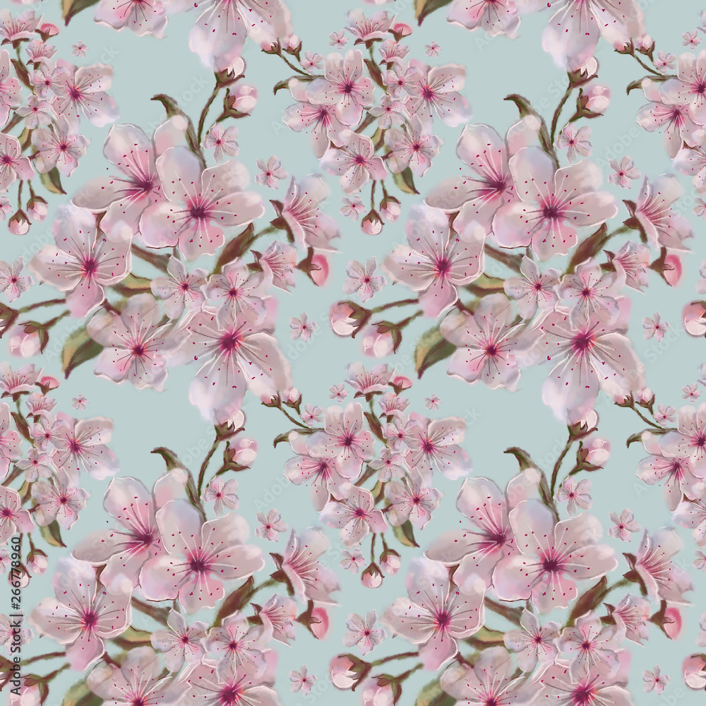 Gorgeous Pink Inflorescence Seamless Pattern. Springtime Continuous Floral  Design for Background, Print, Wrapping Paper, Wallpaper, and Fashion  Design. Stock Illustration