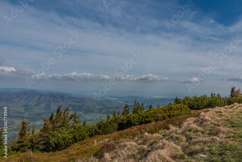 Panorama view from Serak hill with spring trees and forests © luzkovyvagon.cz