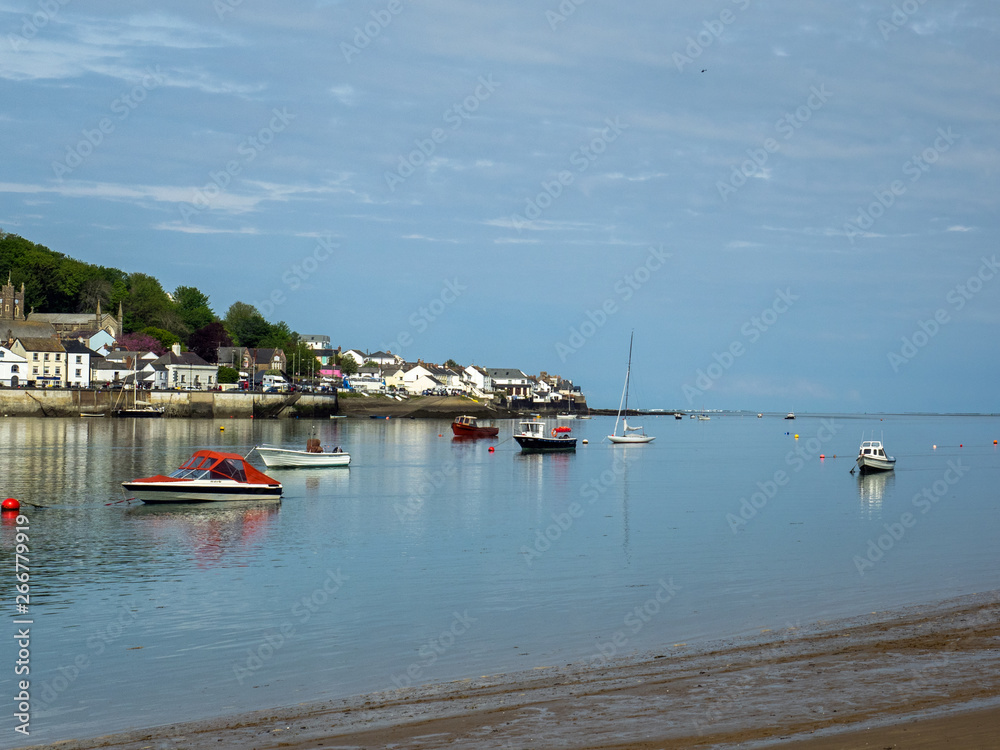 boats moored in the estuary at Appledore waterfront in North Devon , England