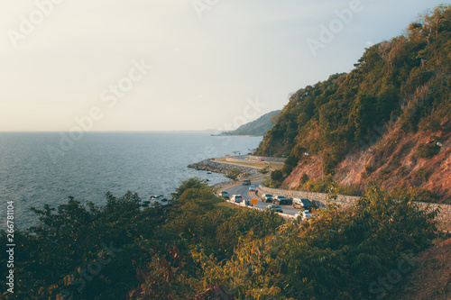 Noen Nangphaya Viewpoint with road and sea at Chanthaburi province, Thailand photo
