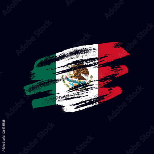 Grunge textured Mexican flag. Vector brush painted flag of United Mexican States isolated on dark blue background. Frayed and scratched the national symbol of the North America country