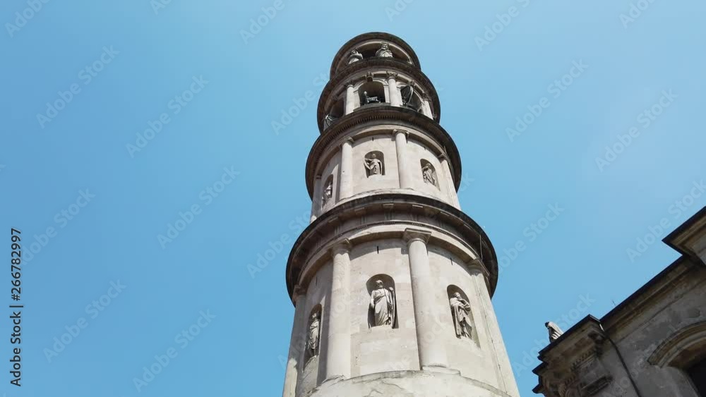 Urgnano, Bergamo, Italy. View of the bell tower of the main church in the center of the village Urgnano, Bergamo, Italy. View of the bell tower of the main church in the center of the village