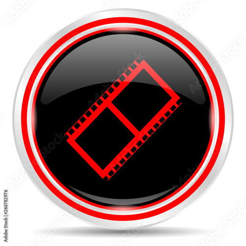 Movie icon. Round metal web button, black and red.