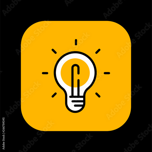 Light bulb icon, lamp pictogram. Symbol of idea and creativity.