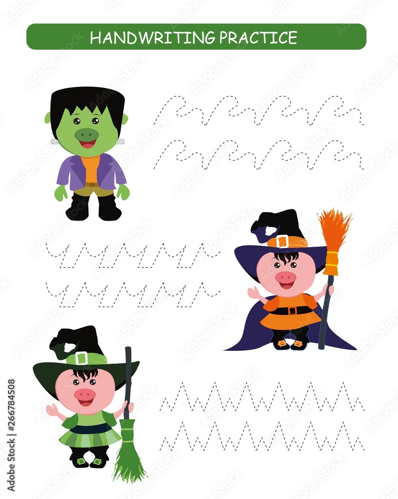 Fototapeta premium Handwriting practice worksheet. Educational children game. Writing training. 
