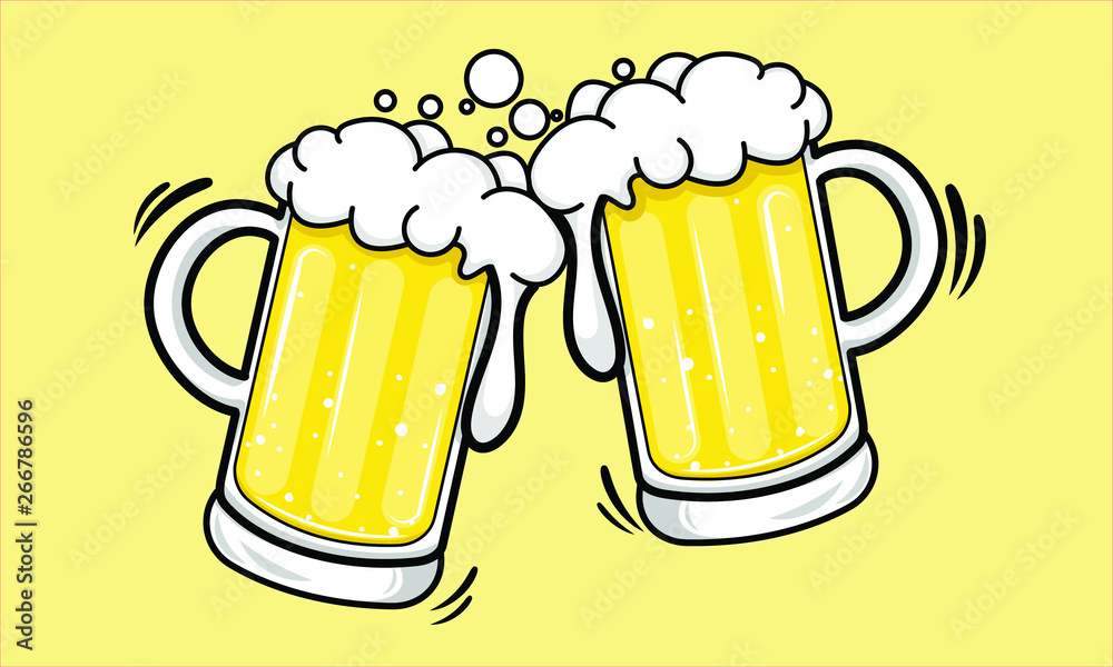 Two Glass Toasting beer ,Cheers, vector illustration