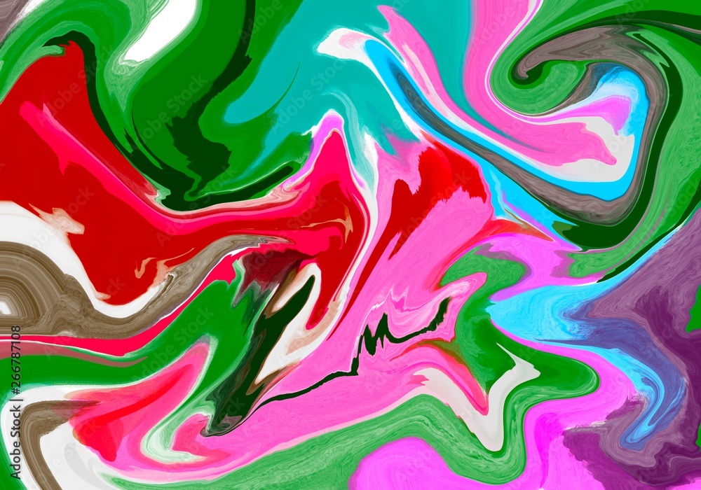 Super duper gorgeous abstract painting. Liquid paint technique background. Marble effect painting. Background for wallpapers, posters, cards, invitations, websites. Mixed green, purple and pink.