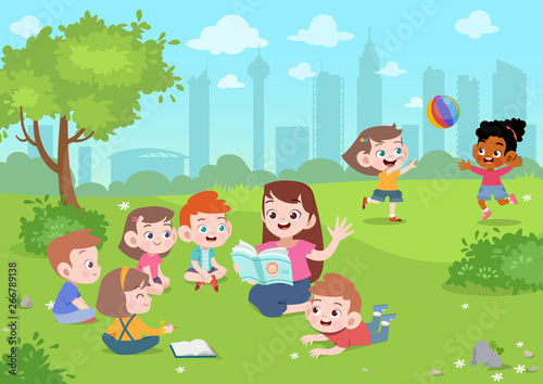 teacher read story to student vector illustration