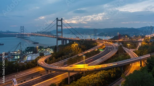 Time lapse of busy traffic on Bridge and highway in Hong Kong. 4K