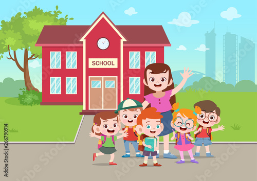 teacher and student go to school vector illustration