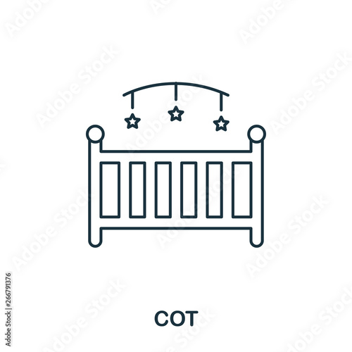 Cot icon outline style. Creative thin design from baby things icon collection. Pixel perfect simple cot icon. Web design, apps, software, print usage