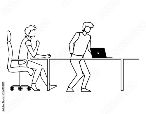 couple of businessmen seated in the office scene